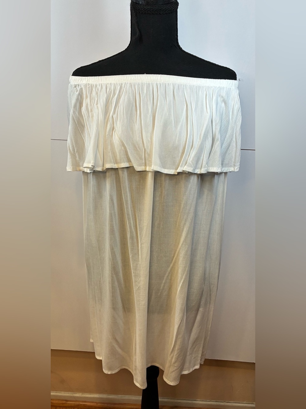Off Shoulder White Ruffle Tunic Top Boho Flowy One Size by Hinge